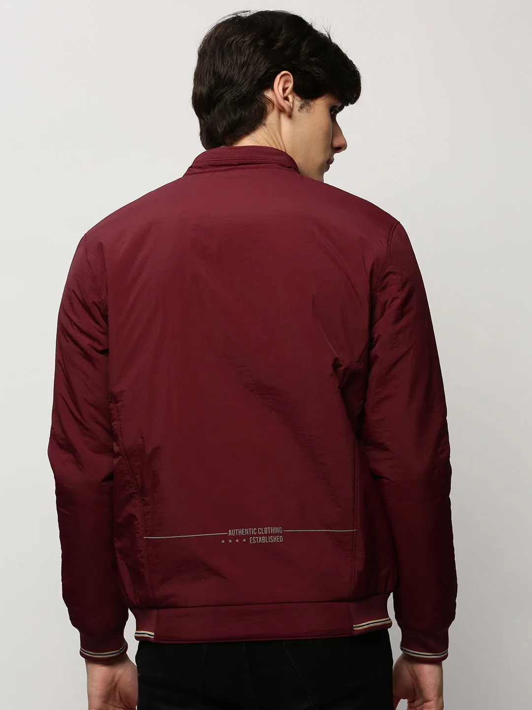 Men's Maroon Bomber Jacket Tailored Silhouette Ventilated Panels