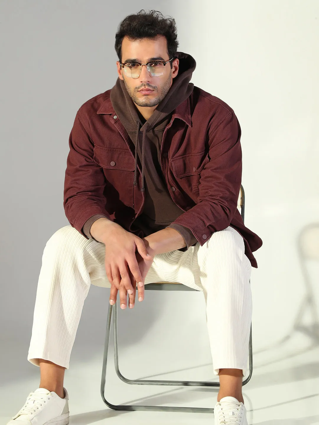 Recommended Classic Layering Men's Solid Maroon Shacket with Pockets
