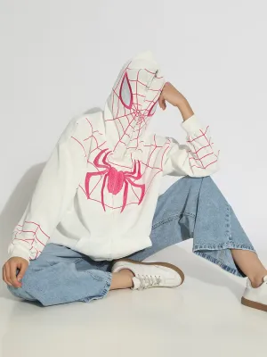 Women's White Spiderman Graphic Zip Up Hoodie with Masked Hood Minimalist Wear Cozy Fleece