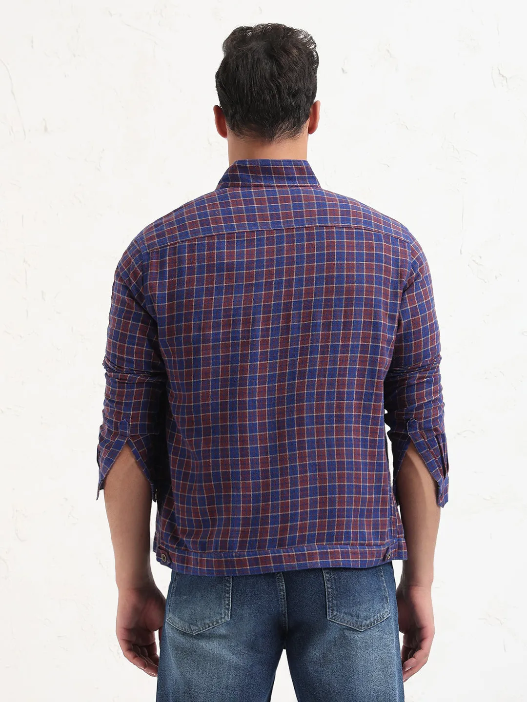 Men's Blue Checked Slim Fit Shacket Simple yet stylish Tagless Comfort