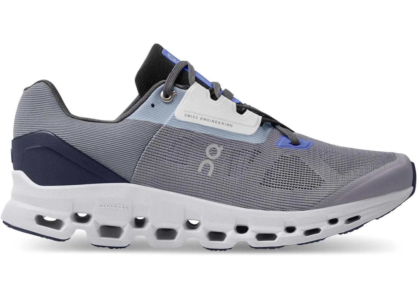 On Running Cloudstratus Fossil Grey Midnight Navy fitness shoe items Ventilated Heel Counter
