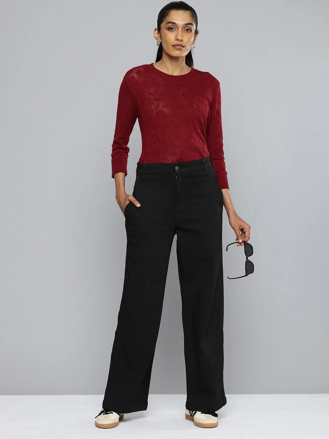 Tagless Design Breathable Travel Outfit Brunch Outfit Women's Redloop Black Ribcage Bell Bottom Wide Leg Fit High Rise Jeans