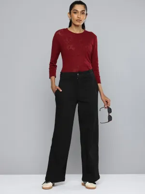 Women's Redloop Black Ribcage Bell Bottom Wide Leg Fit High Rise Jeans Basic Necessity