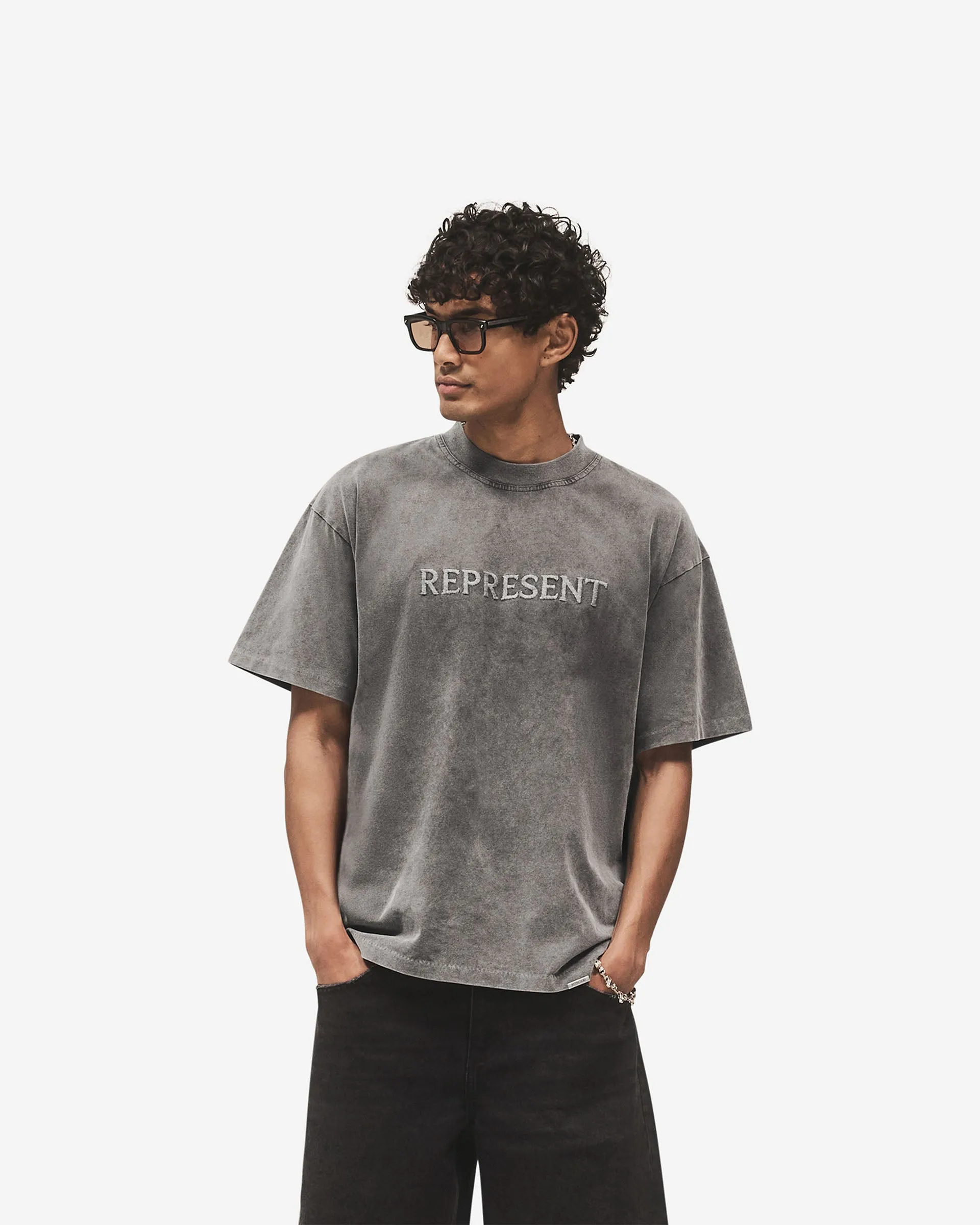 Embroidered Serif Logo T-Shirt - Vintage Grey Light Layer Outdoor Light