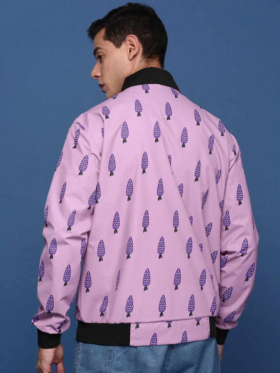 Hidden Pocket System Men's Printed Pink Bomber Jacket