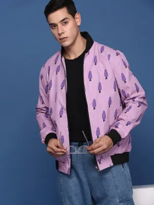 Plaid Design Comfort Fit Cut Men's Printed Pink Bomber Jacket
