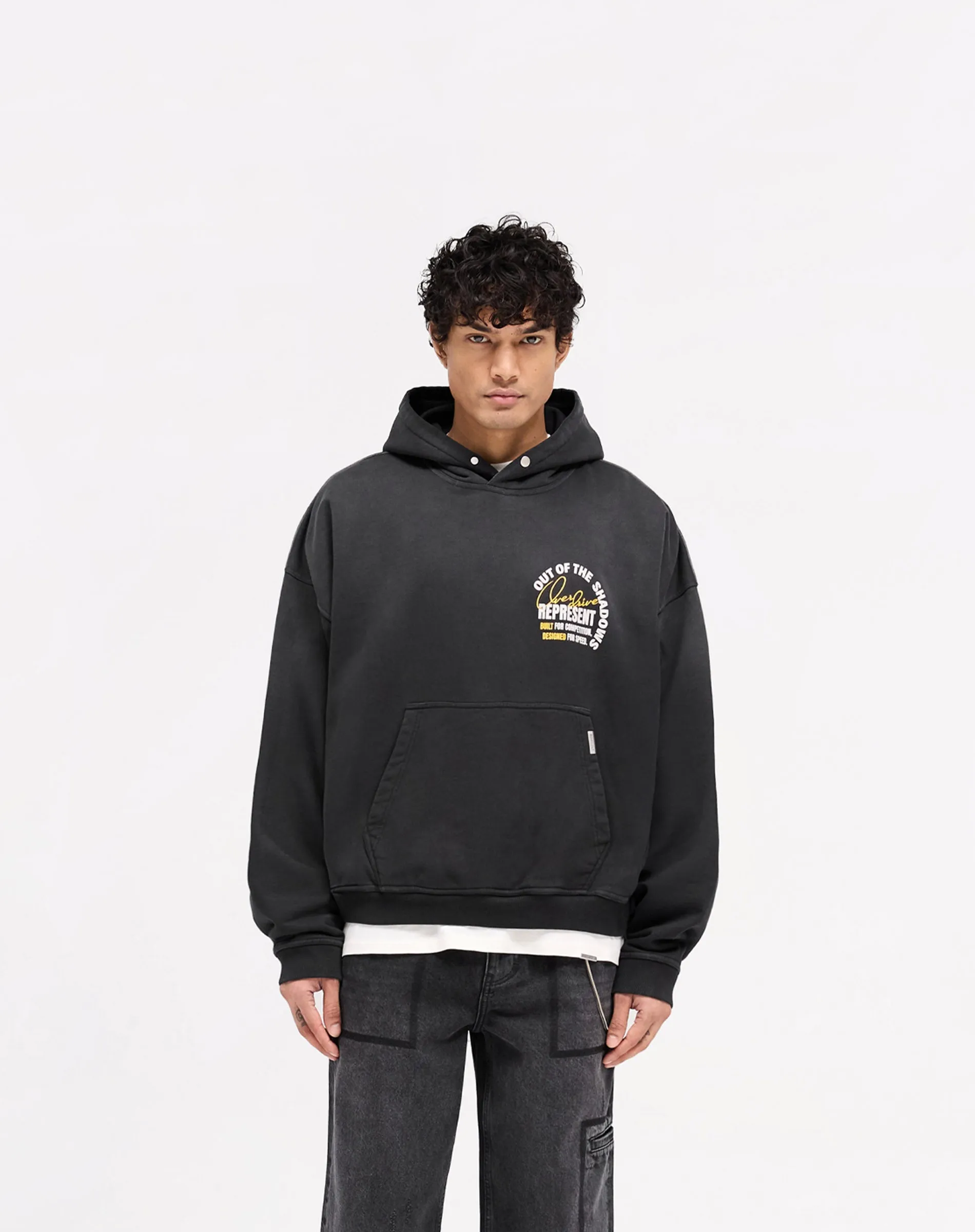 Transitional Piece Functional Design Out Of The Shadows Hoodie - Stained Black