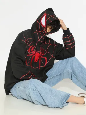 Women's Black Spiderman Graphic Zip Up Hoodie with Masked Hood All Purpose Layer