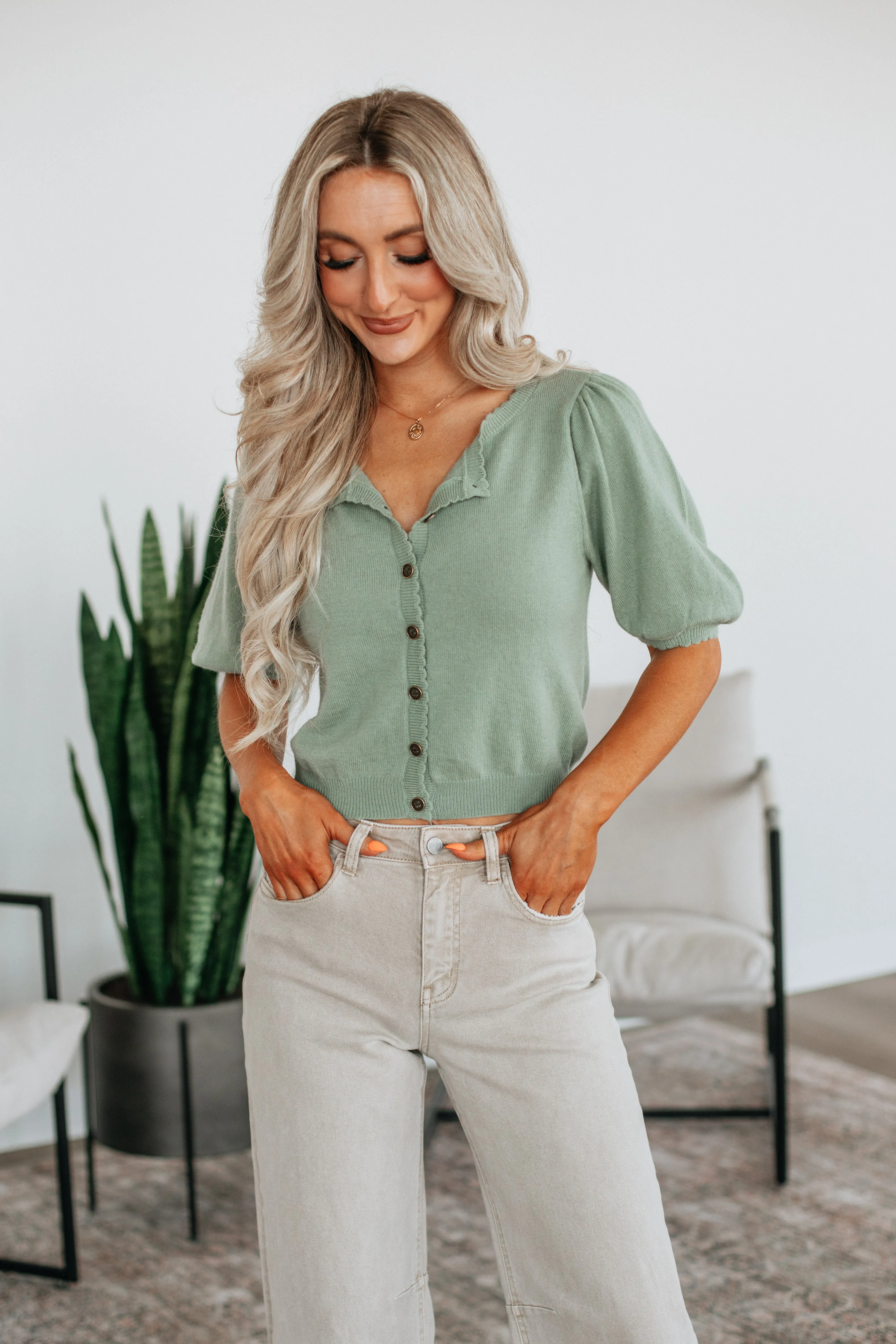 Neriah Cardigan Top - Sage Classic Layer HighElasticity Yarn