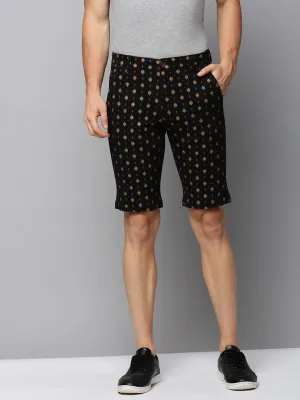 Belt loops cheering section Men's Black Regular Fit Ethnic Motifs Printed Cotton Shorts