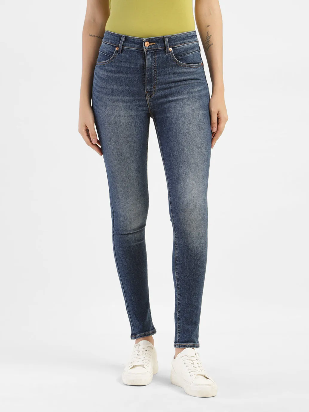 Relaxed Style Women's Blue Shaping Wide Leg Fit High Rise Jeans