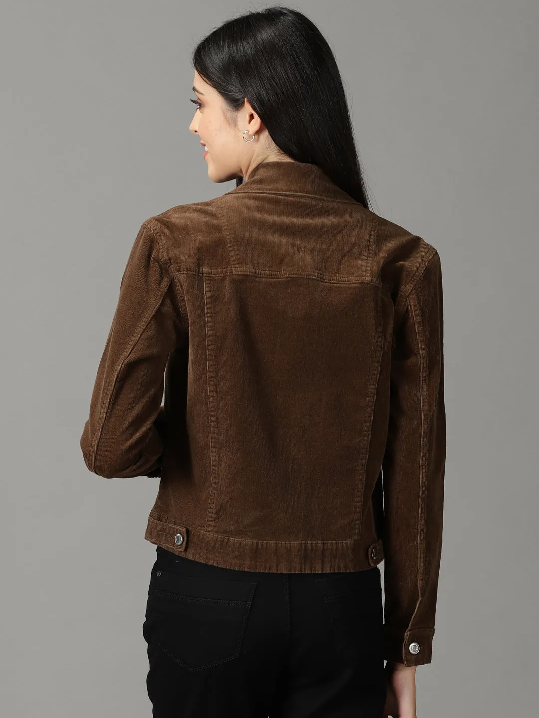 Transitional City Fit HypoallergenicMaterial Women's Brown Corduroy Tailored Jacket