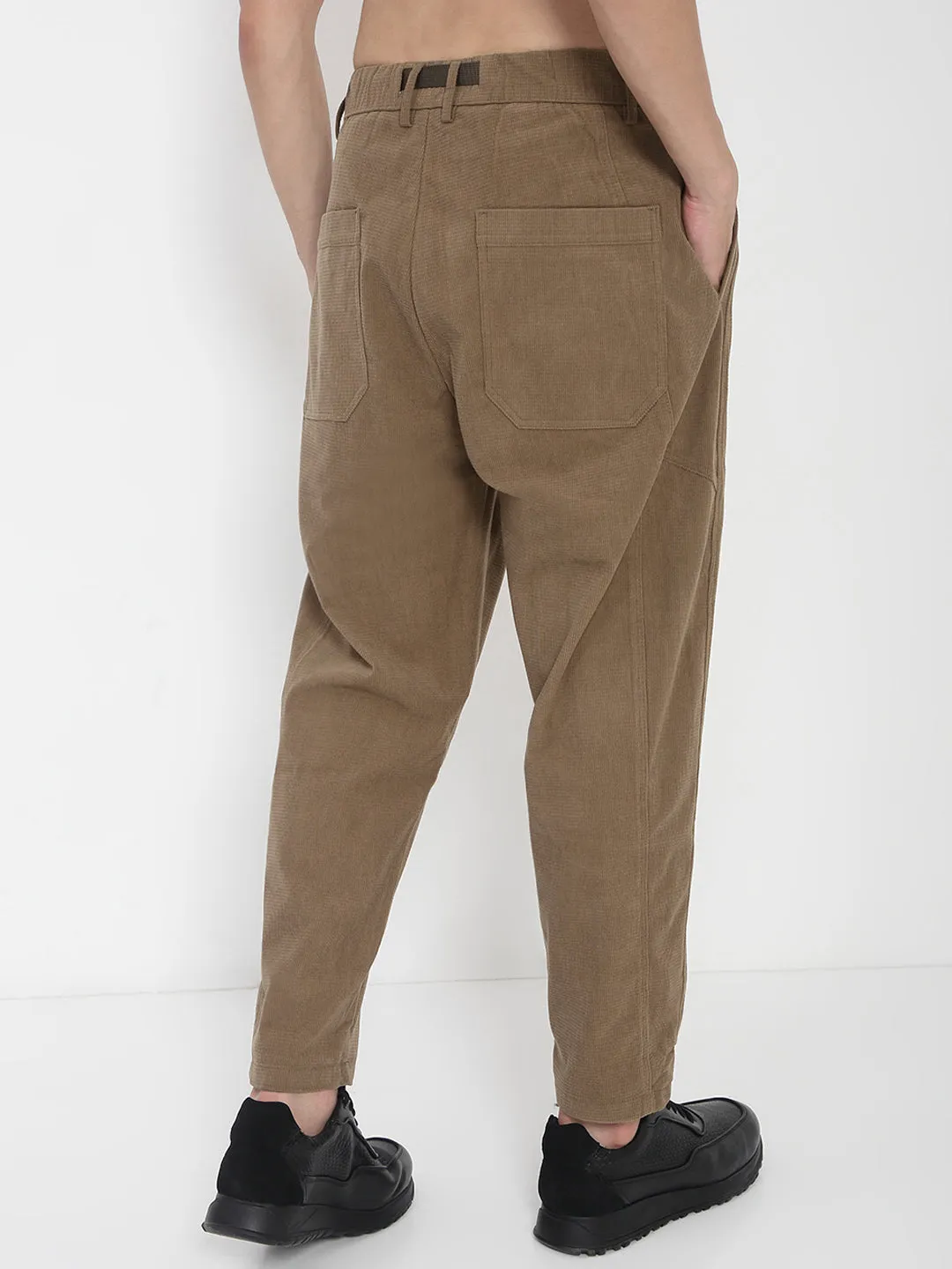 Men's Brown Corduroy Relaxed Fit Trousers Stain Resistant