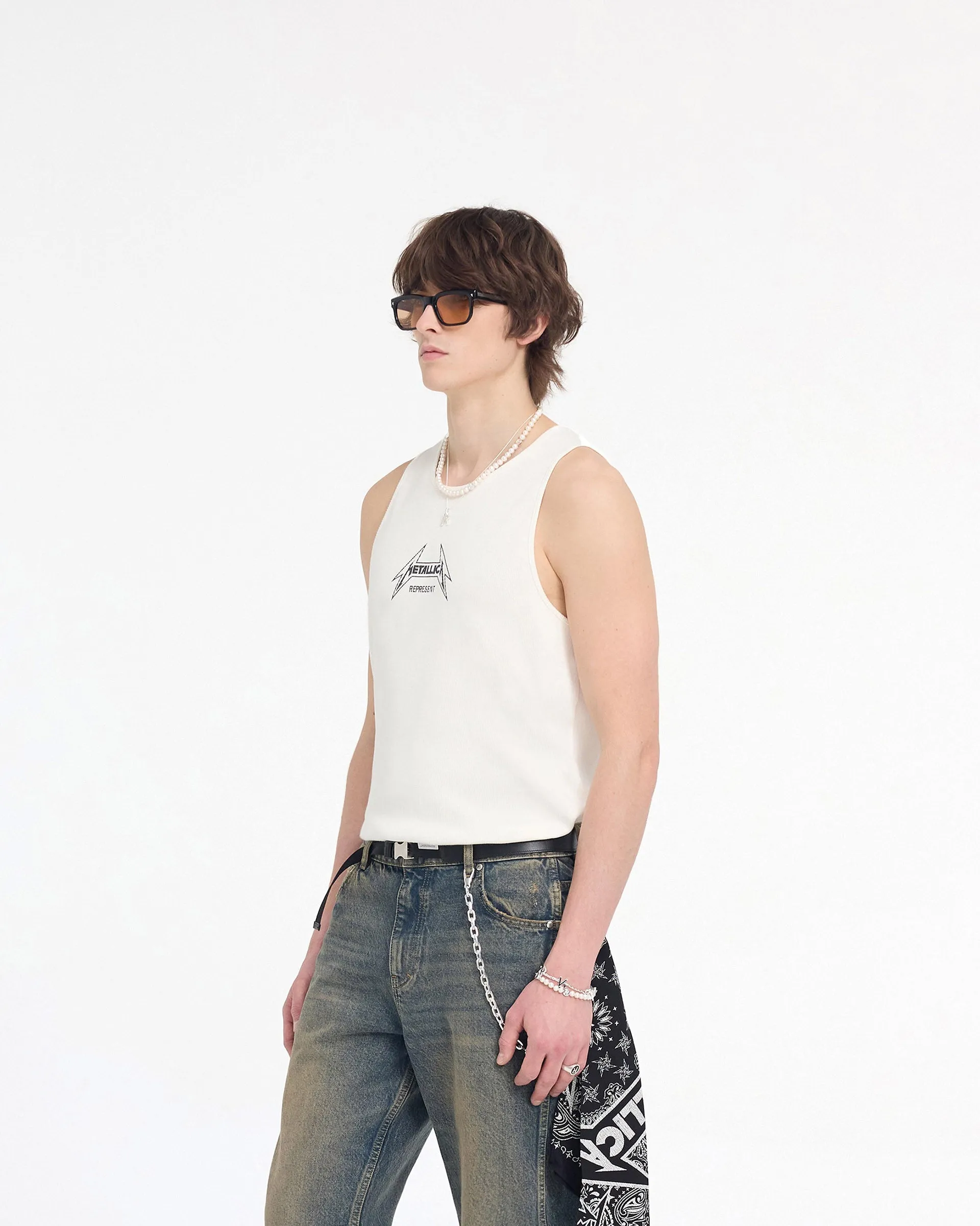 Represent X Metallica Local Crew Vest - Flat White Modern Casual