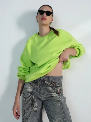 Comfortable Layer appropriate for weekdays Women's Lime Green Round Neck Oversized Sweatshirt