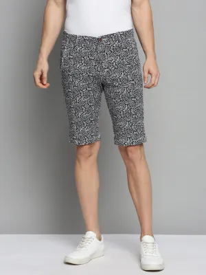 men's option Men's Black Floral Printed Cotton Knee Length Shorts