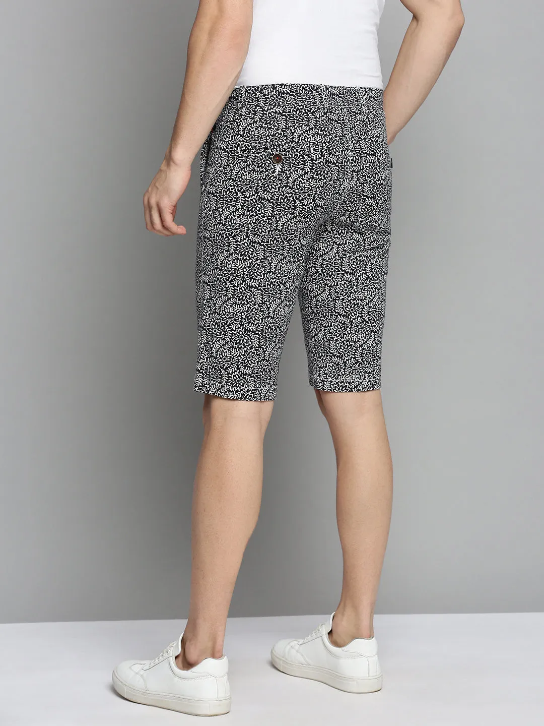 Extended Inseam Options Men's Black Floral Printed Cotton Knee Length Shorts