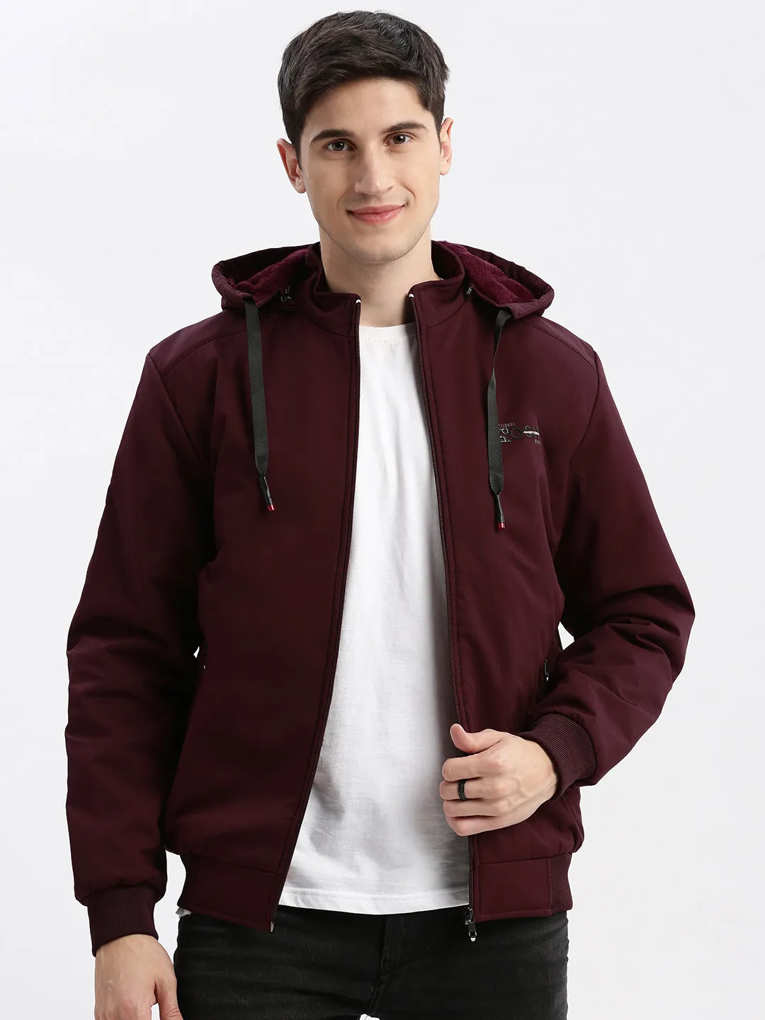 Easy Comfort Men's Maroon Rapid-Dry Windcheater Hooded Bomber Jacket