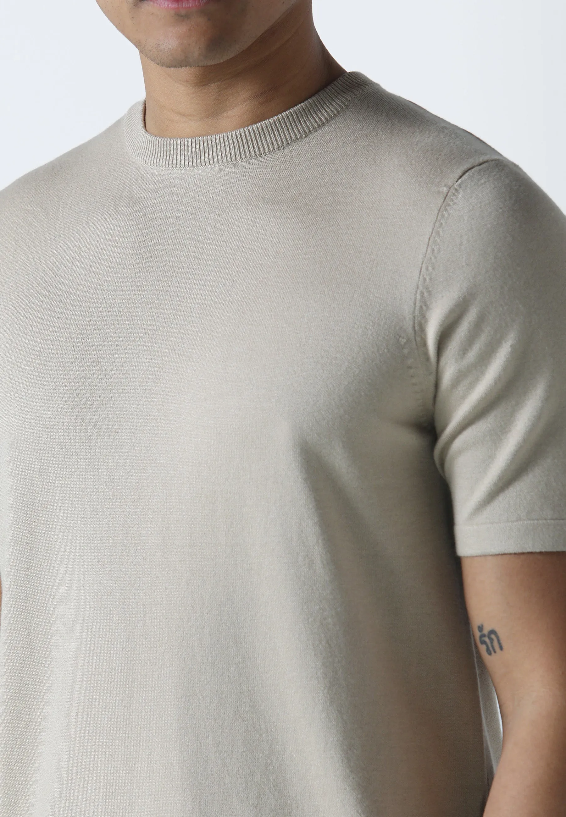 Relaxed Torso Fit Filler Pastel Camel Knitted T-Shirt