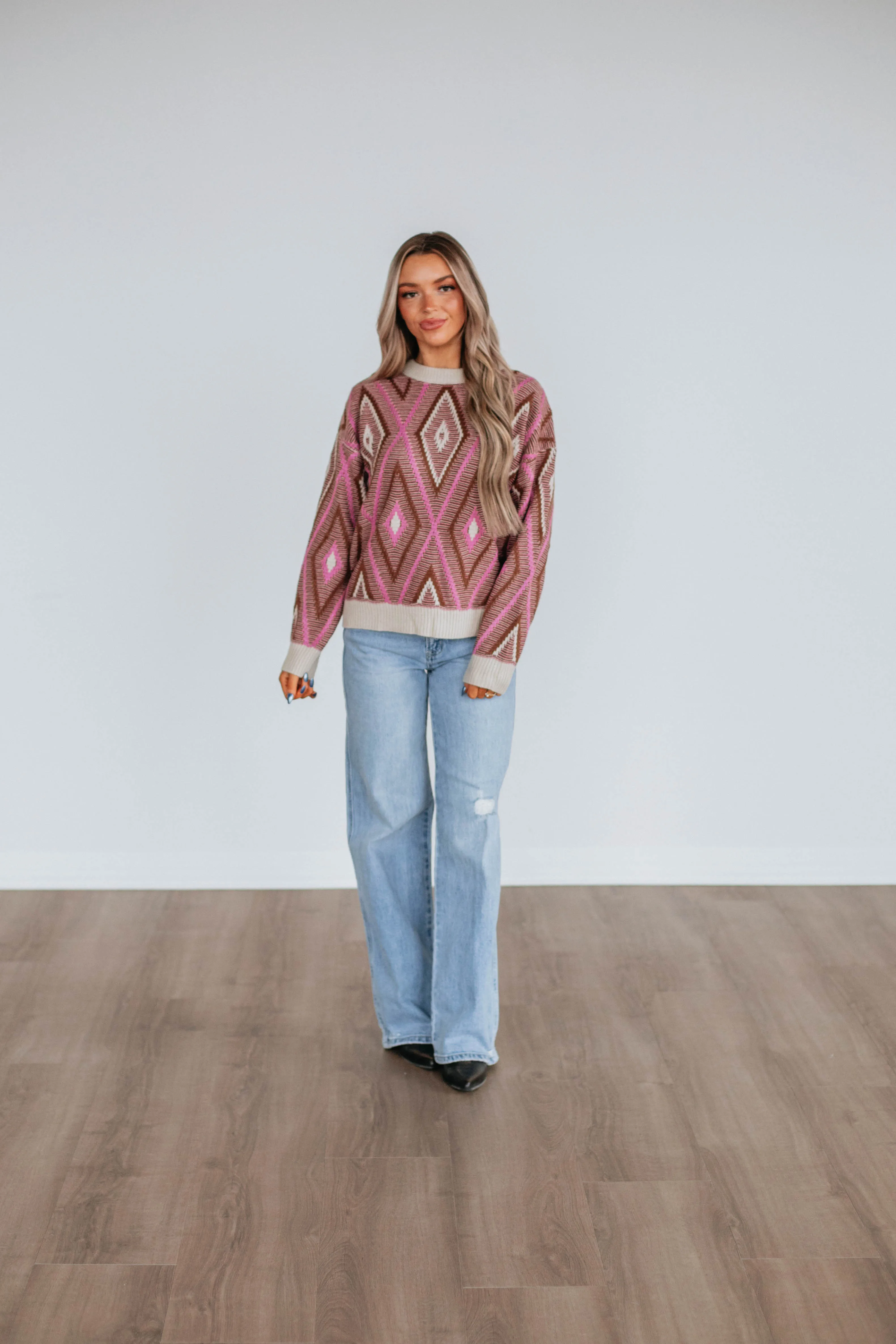 Double Layered Sublimation Print Resistant Sheena Knit Sweater - Chocolate Mix