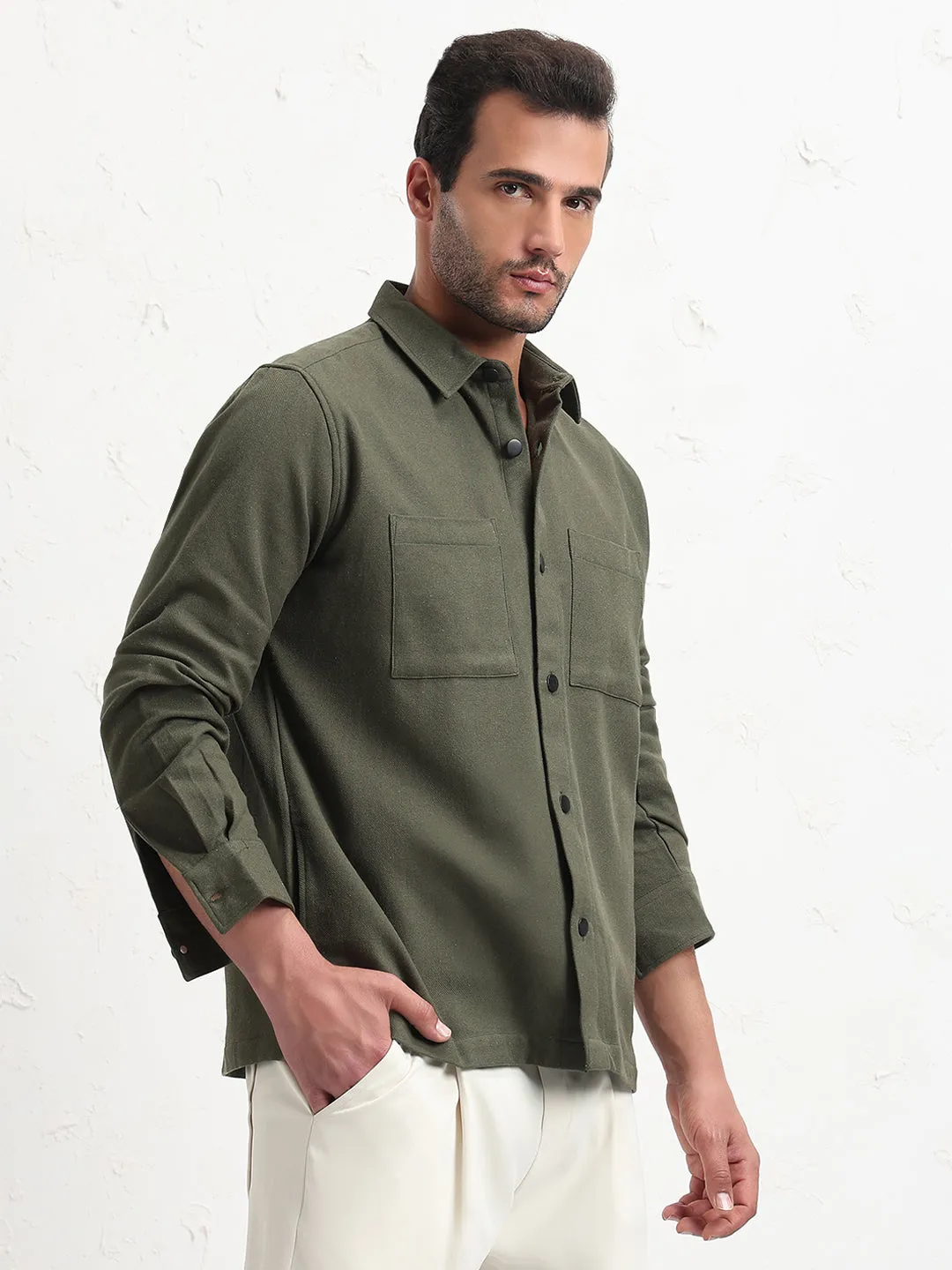 Snag Resistant Surface Perfect Wear Men's Green Relaxed Fit Shacket