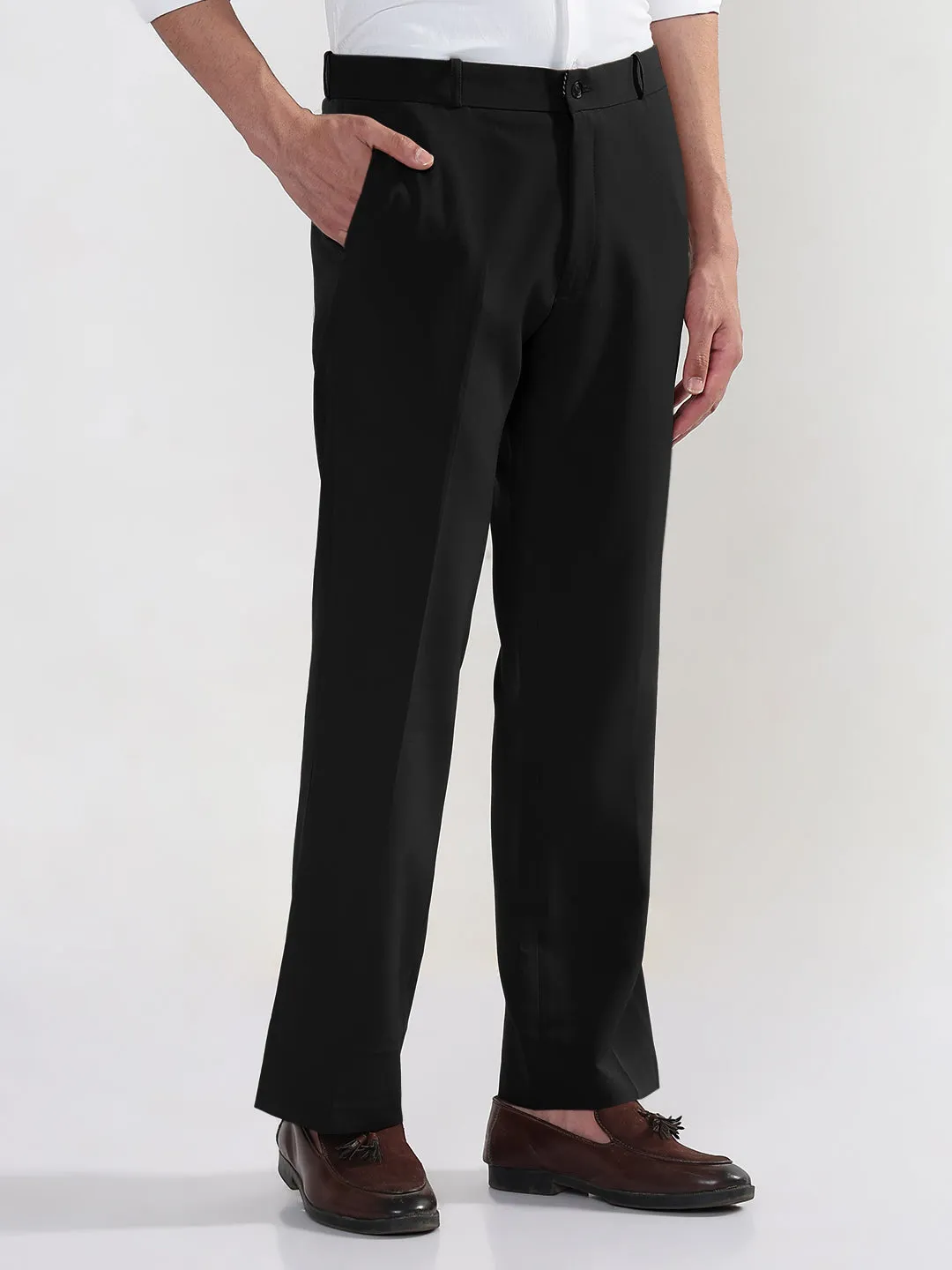 Men's Black Relaxed Fit Korean Trousers Quick-Dry Fabric
