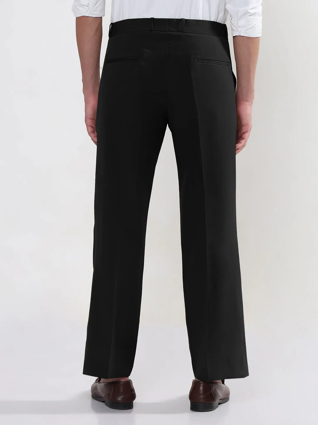 Men's Black Relaxed Fit Korean Trousers Stretchy Waist