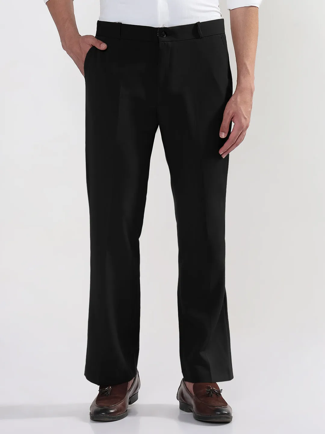 Men's Black Relaxed Fit Korean Trousers Sporty Cut ExpandableSidePanels