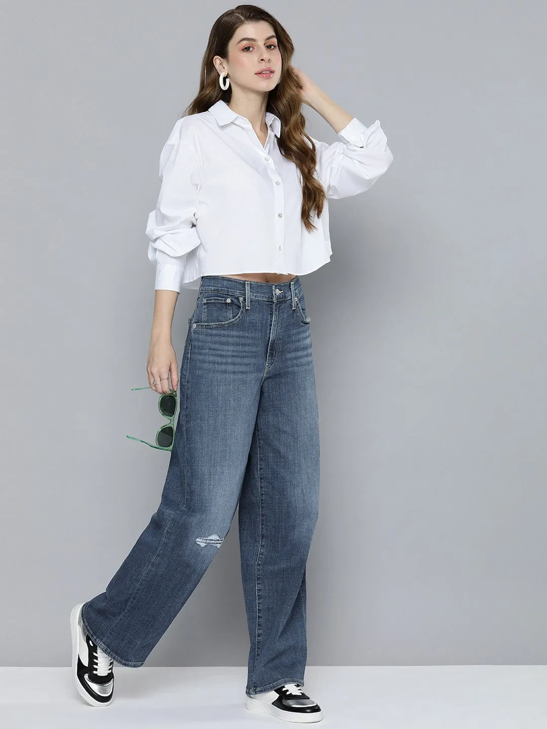 Functional Casual Women's Blue Wide Leg Fit High Rise Jeans