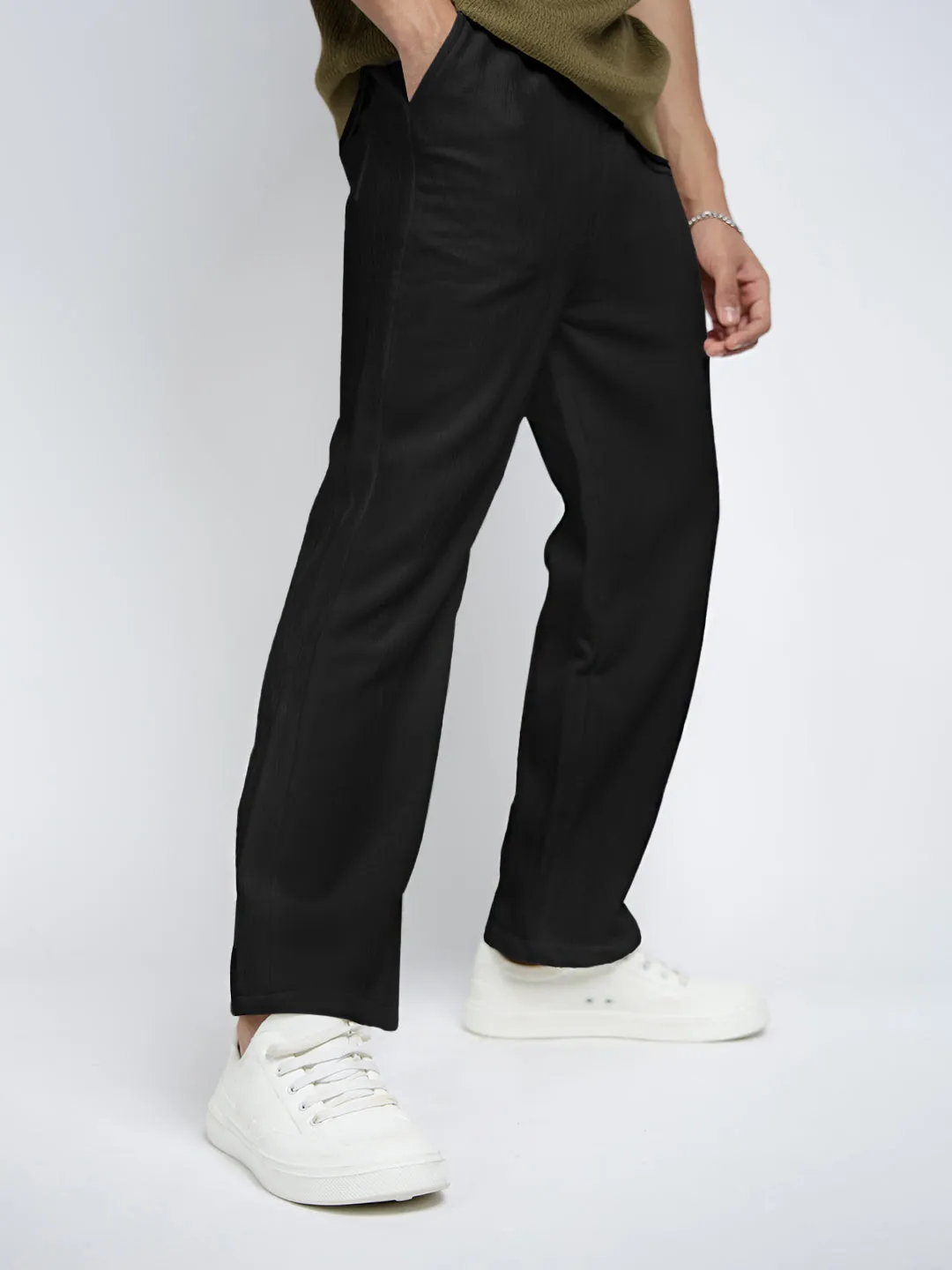 Casual Design Men's Black Straight Fit Trousers