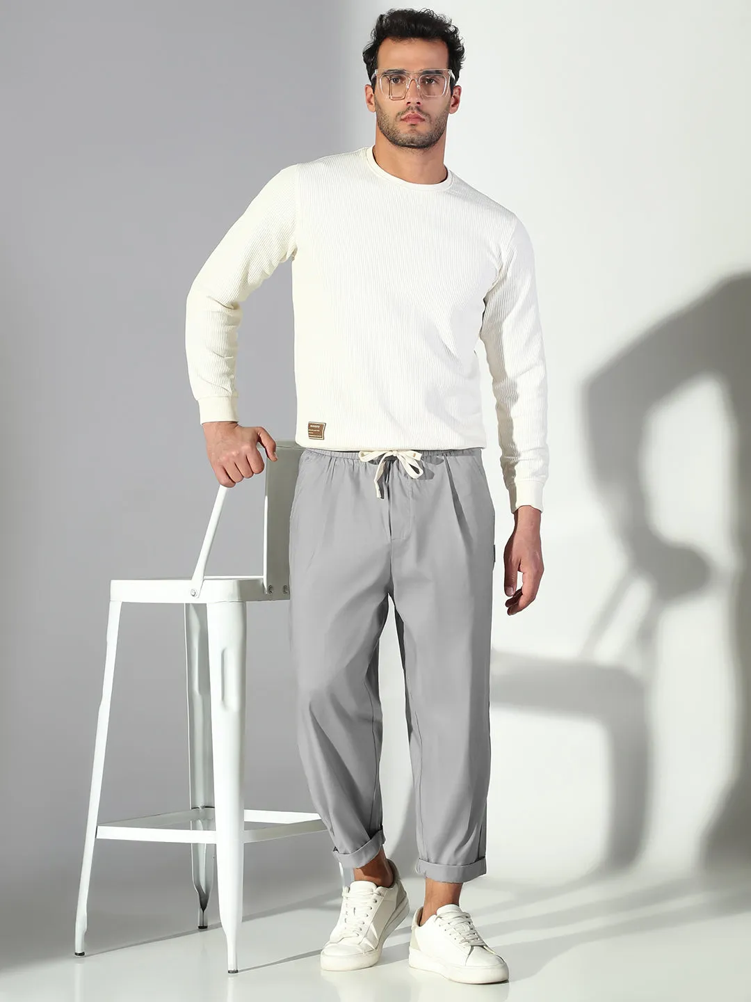 Men's Grey Relaxed Fit Korean Trouser All Occasion