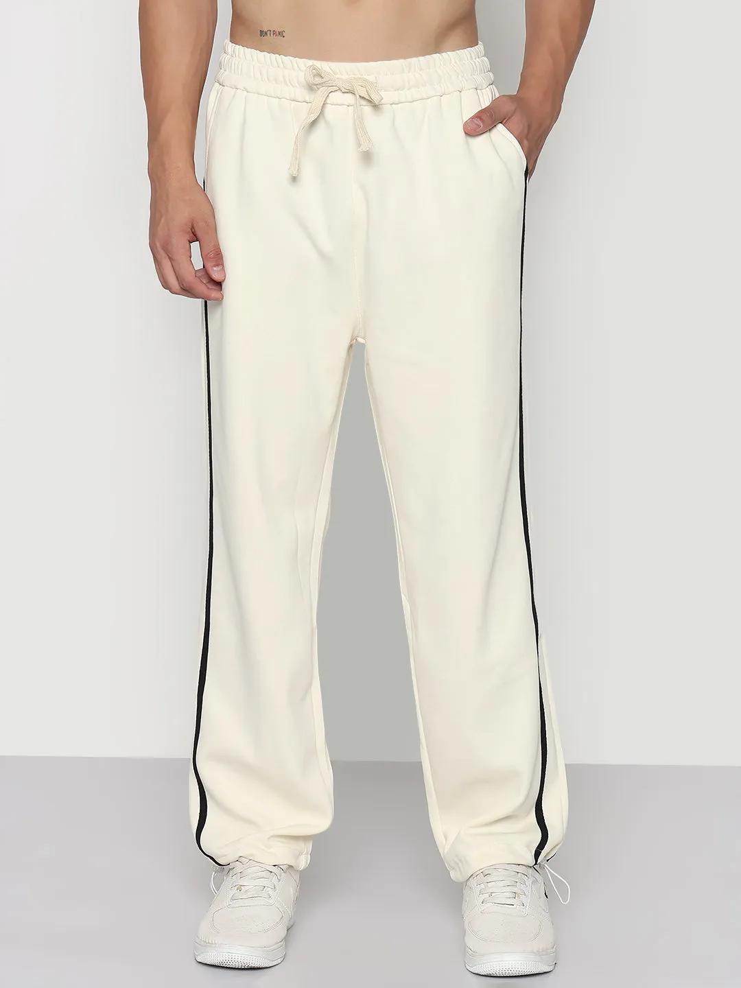 Men's Cream Relaxed Fit Trouser Reflective details Casual Movement