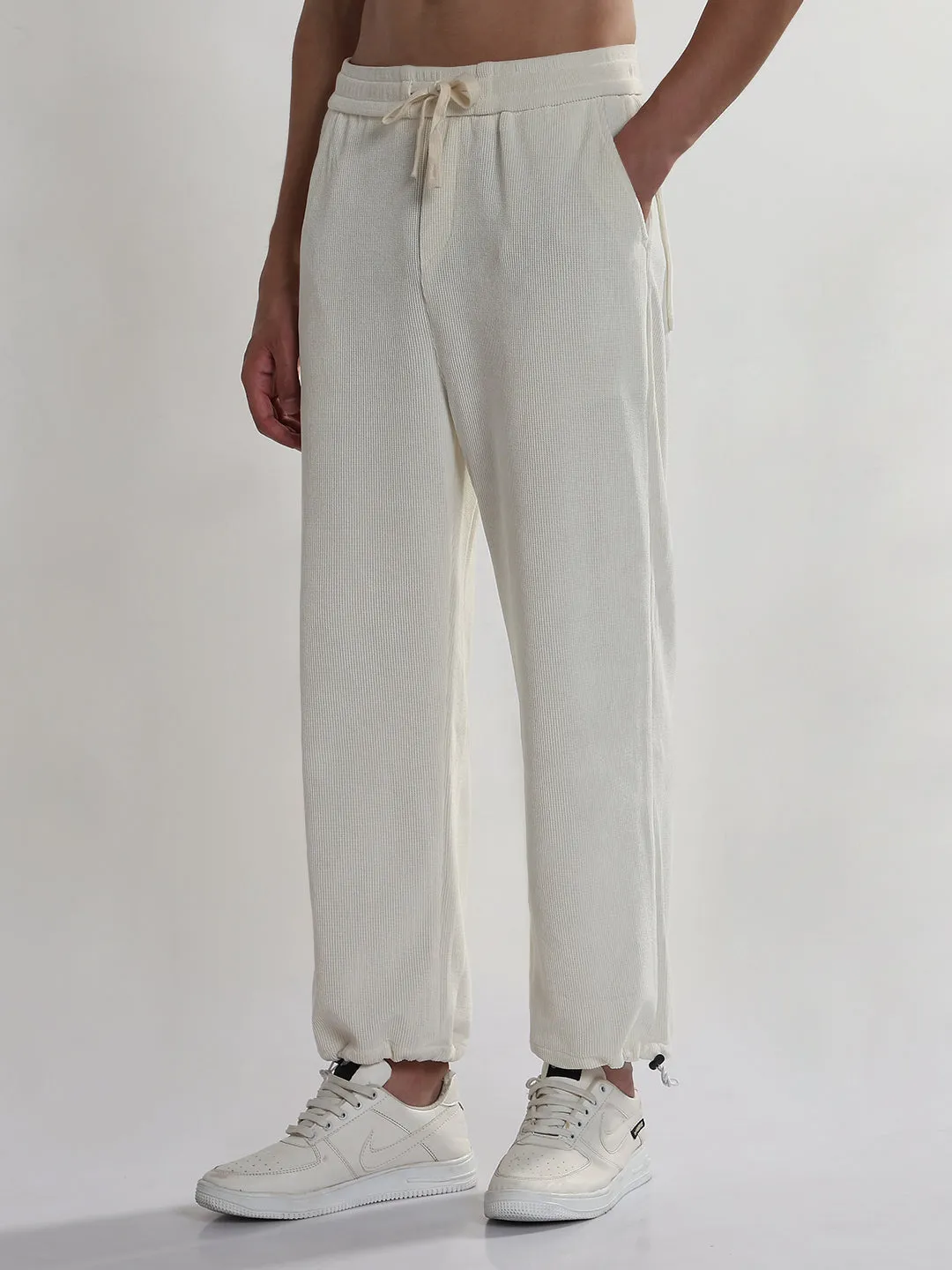 Men's Cream Corduroy Relaxed Fit Trouser Quick Access Pockets