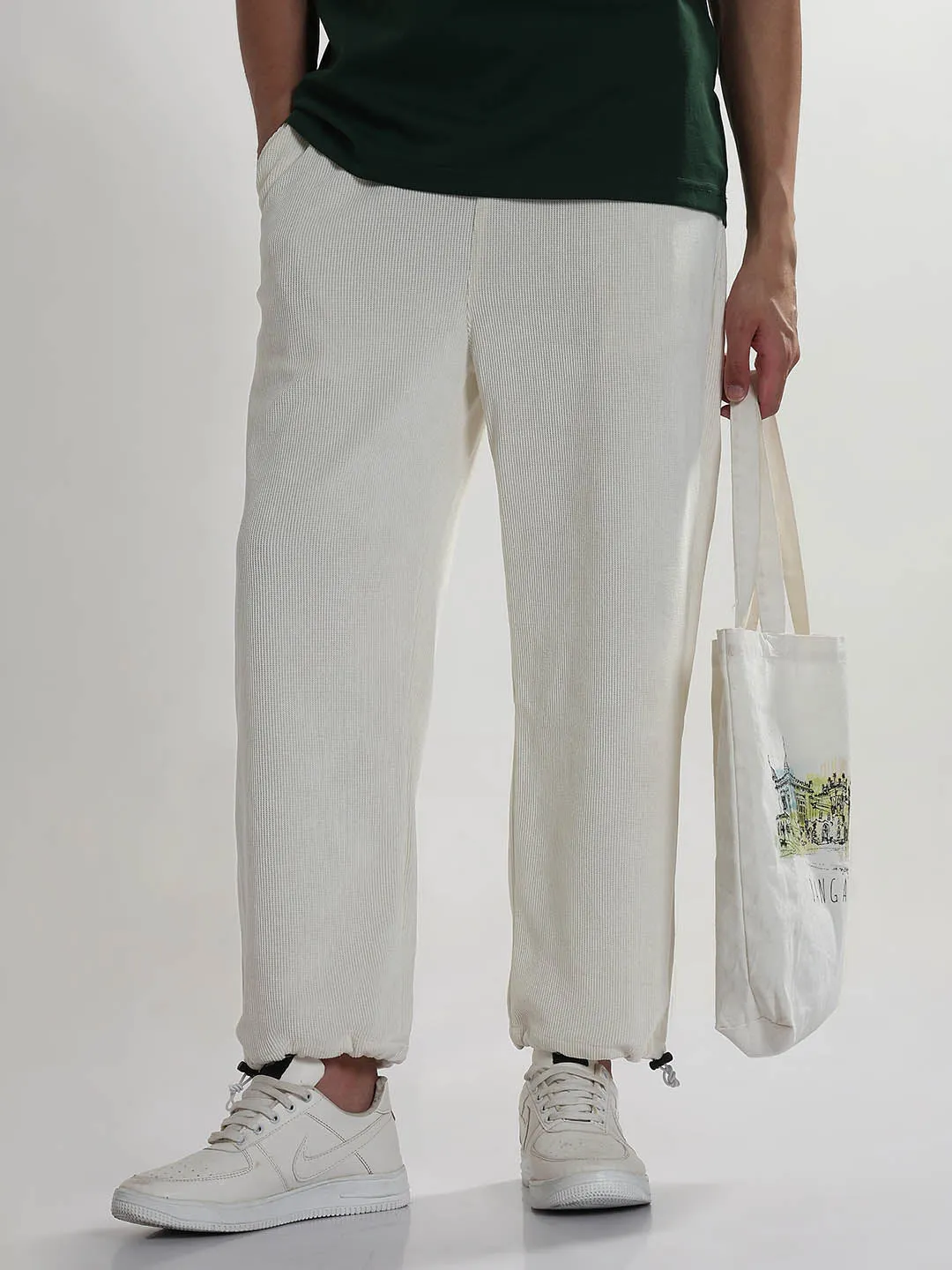 Comfort Layer Wear Stretchable Men's Cream Corduroy Relaxed Fit Trouser