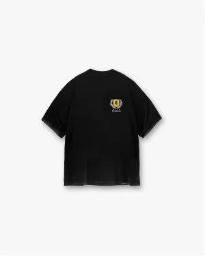 Crest T-Shirt - Vintage Black Glossy Look Smooth Neckline