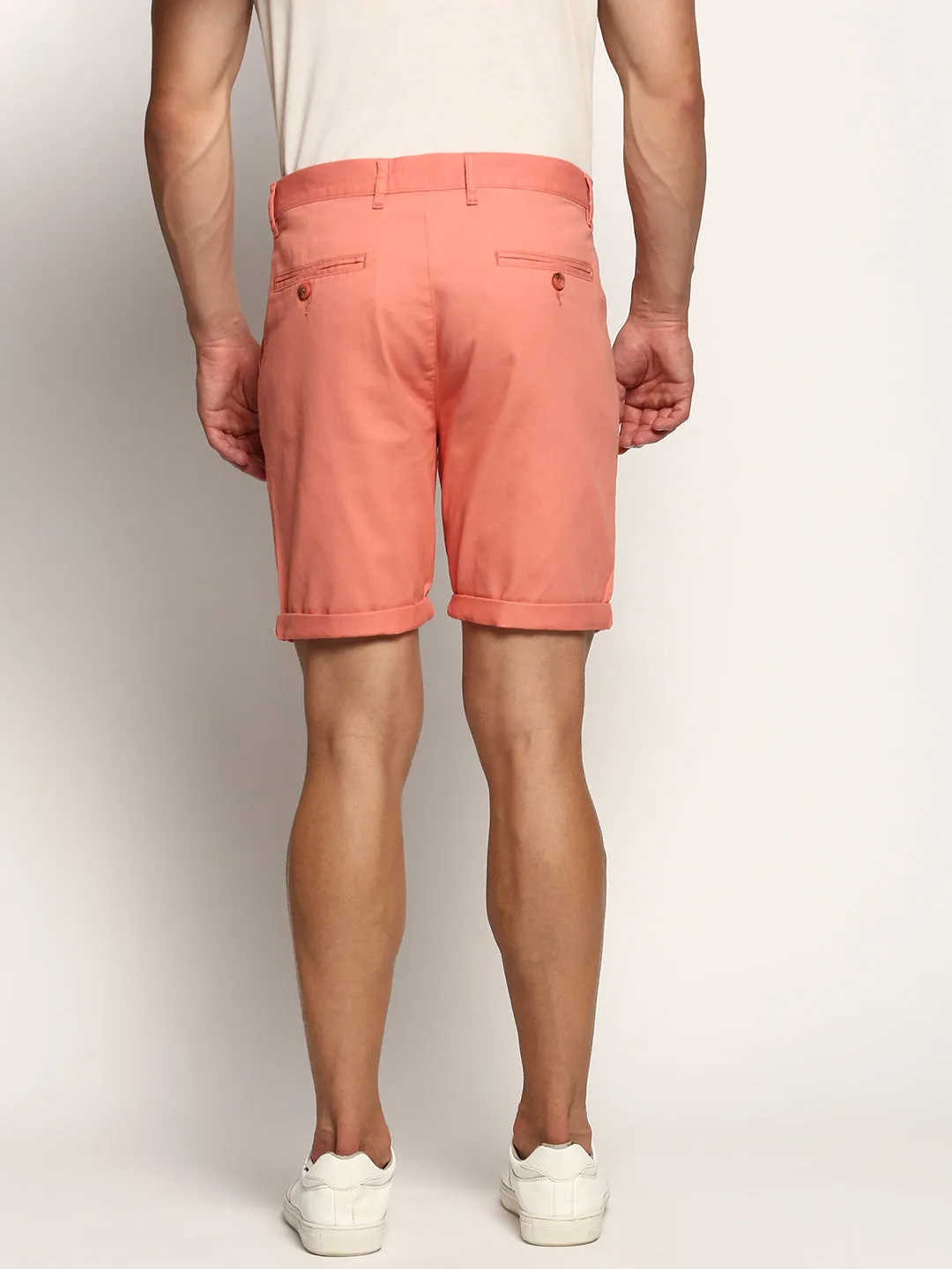 Eco-friendly Ergonomic Contour Shape Men's Peach Mid-Raise Cotton Chino Shorts