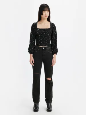 Closet Staple Polished Look Women's 501 Black Straight Fit Mid Rise Jeans