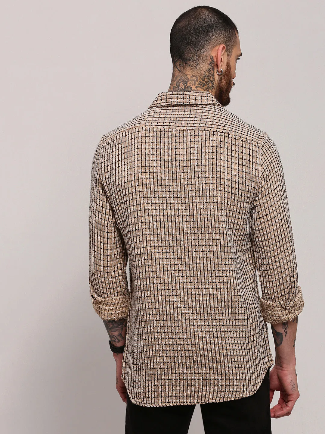 Timeless Fashion cotton material Men's Beige Checked Shacket