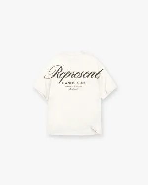Represent Owners Club Script T-Shirt - Flat White FadeResistant