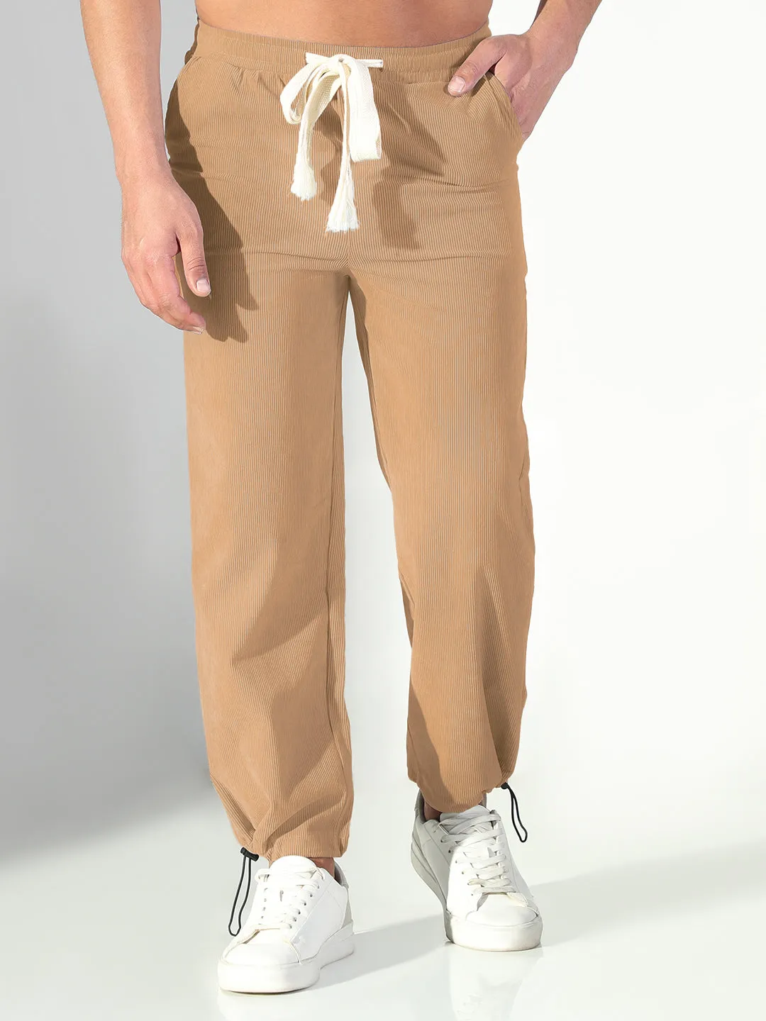 Men's Corduroy Beige Straight Fit Trousers WindproofLayer