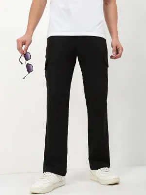 Compression Support Lining AntiPilling Men's Black Solid Straight Fit Cargos