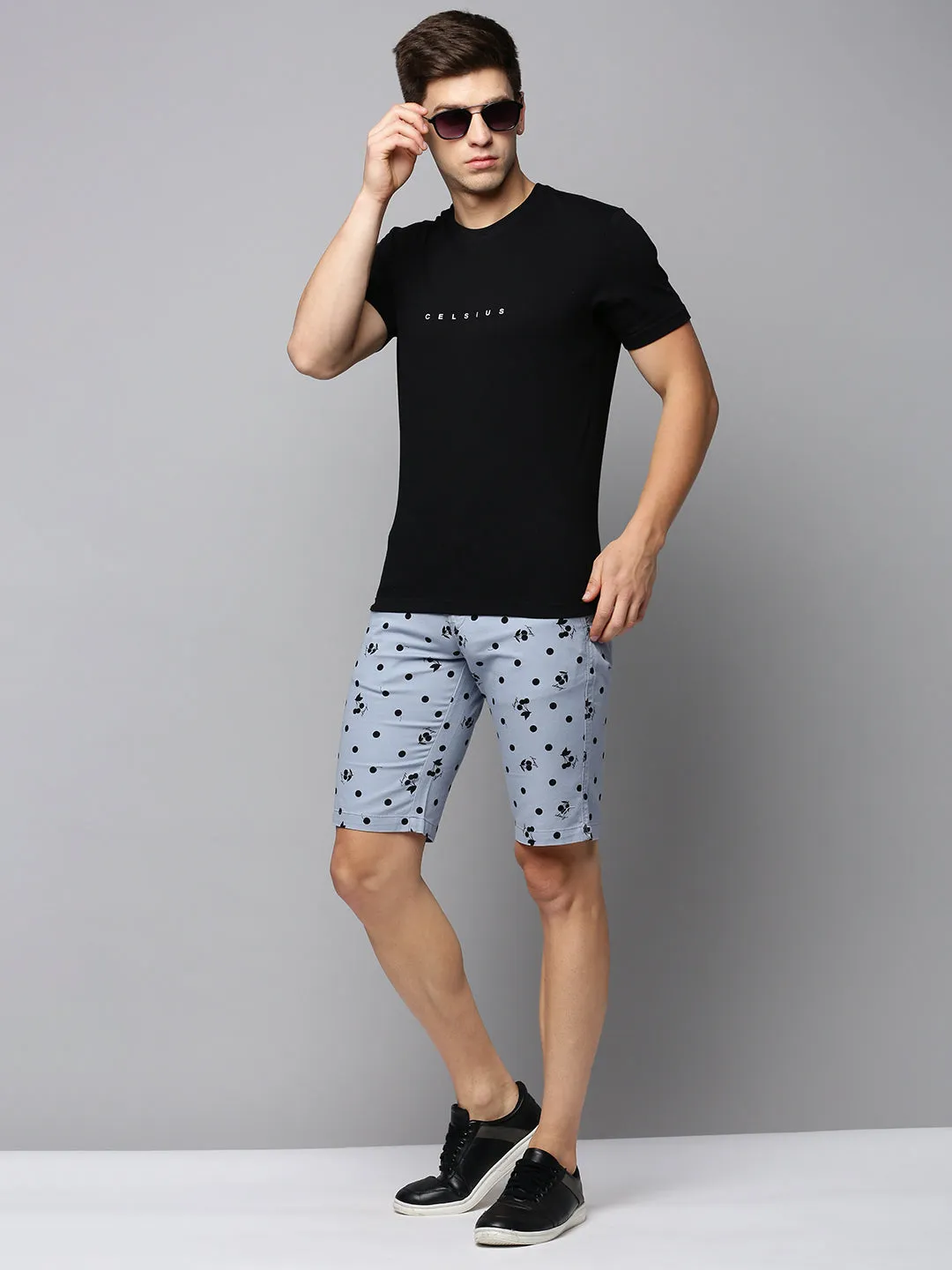 Heat Ready Sporty Stretch Fit Men's Blue Printed Cotton Shorts