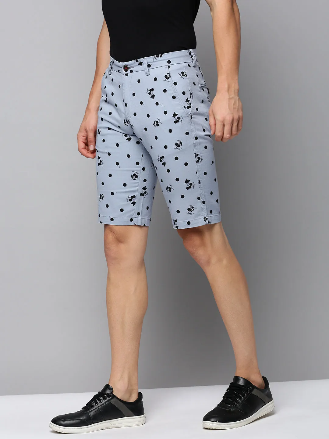 Men's Blue Printed Cotton Shorts Roll Up Cuff Design stain resistant coating