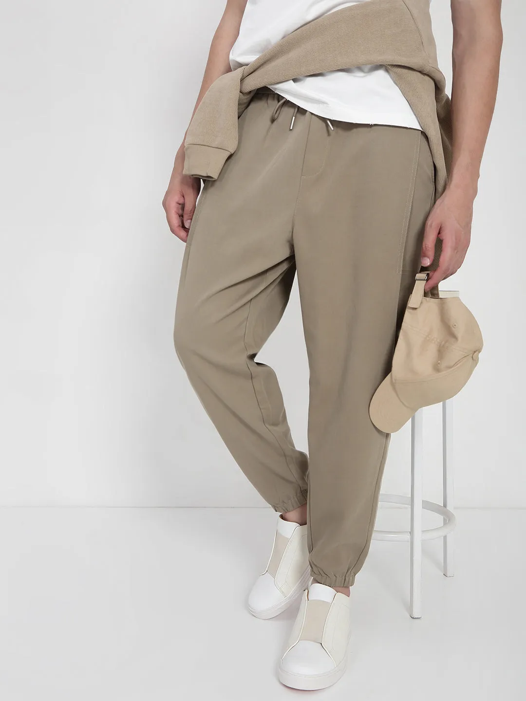 Stain Resistant LightweightComfort Men's Cotton Beige Relaxed Fit Joggers