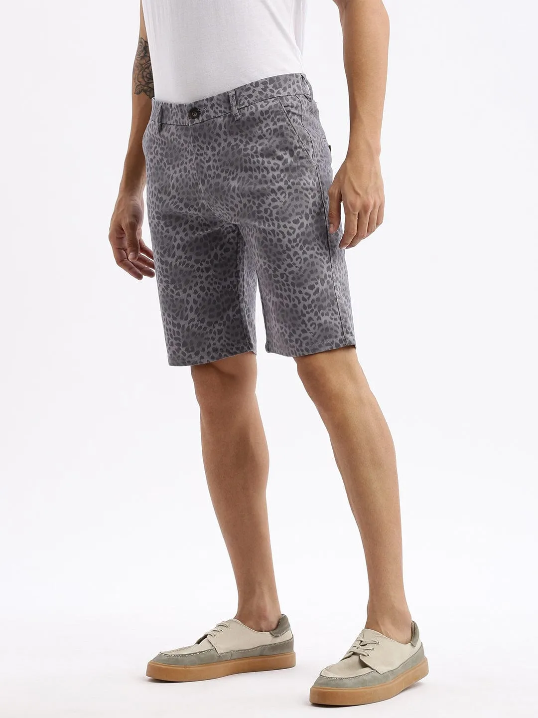 Unisex style Men's Animal Grey Cotton Shorts