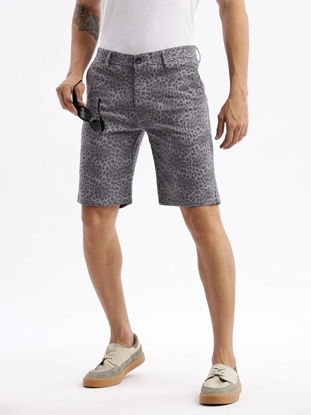CompactPackable Value for Money Men's Animal Grey Cotton Shorts