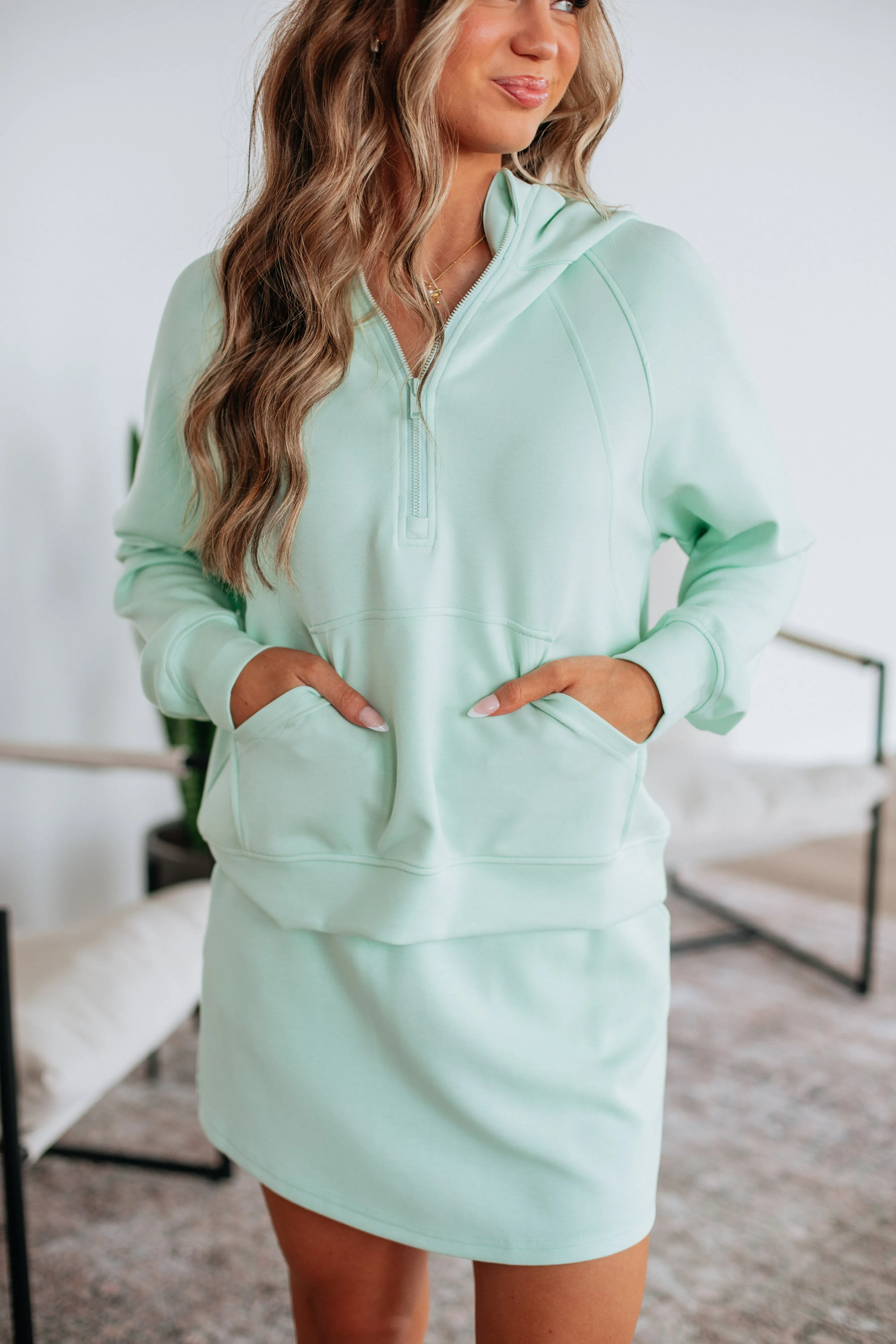Aubrie Half-Zip Pullover - Mint Stretchy right for beach trips