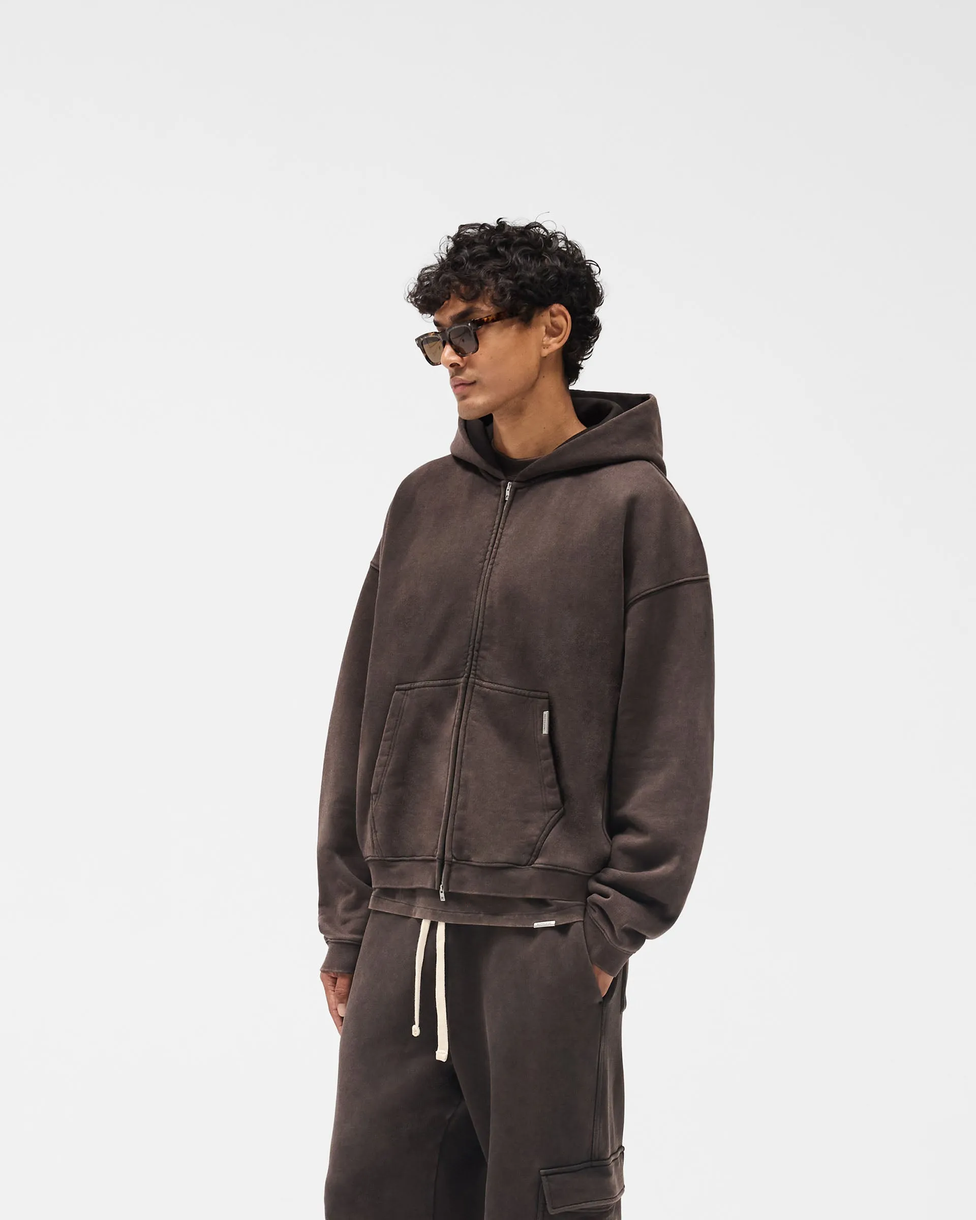 Initial Boxy Zip Through Hoodie - Coffee Cozy Hoodie