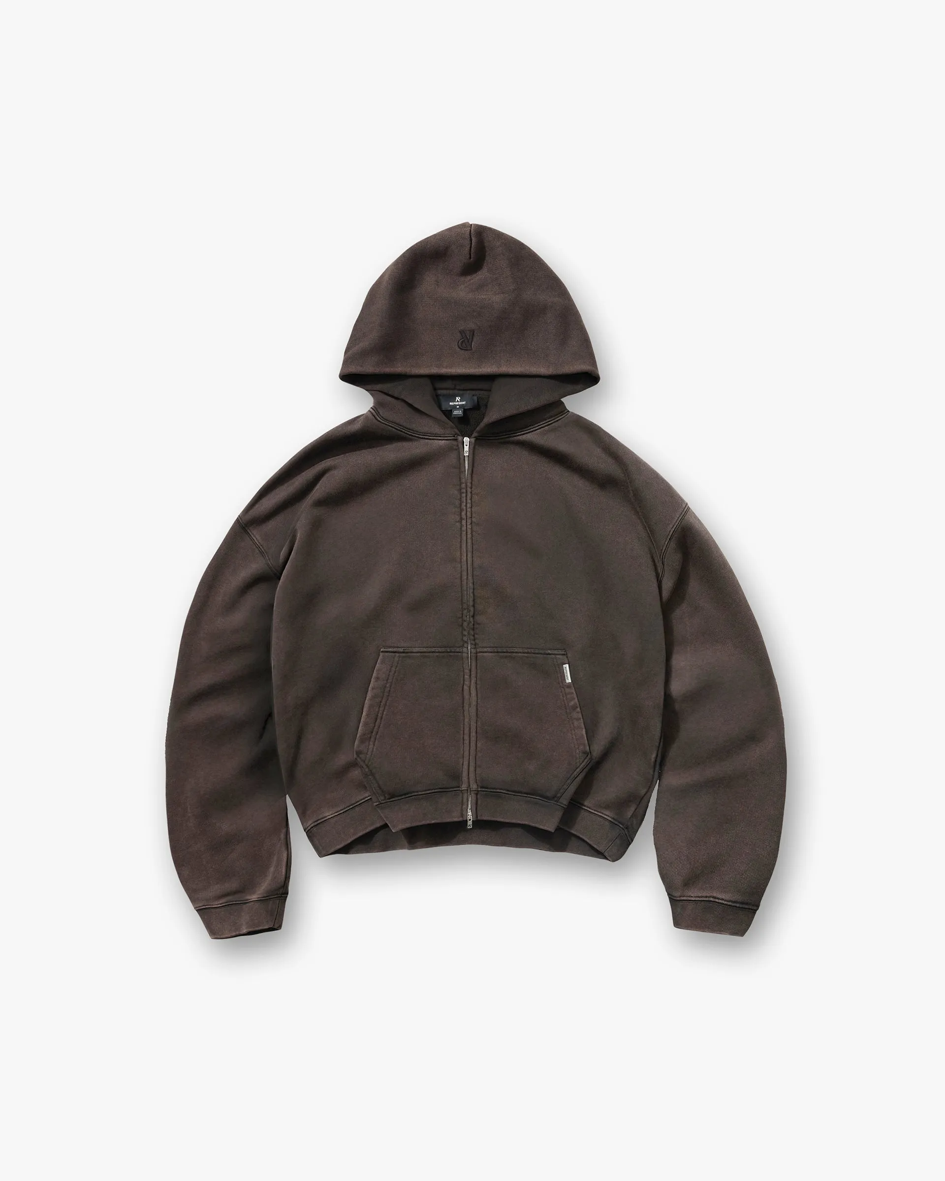 Initial Boxy Zip Through Hoodie - Coffee product swimming suitability