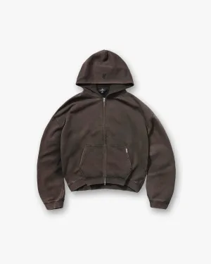 Initial Boxy Zip Through Hoodie - Coffee product swimming suitability